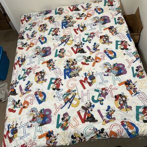 VTG 80s Disney Comforter Mickey Minnie & Friends FLAWS Alphabet ABCs Twin 84x64”